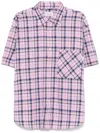 Amish Short-sleeves Checkered Cotton Shirt With Pocket In Pink