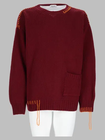 Amish Stitched Detail Crewneck Sweater In Bordeaux
