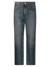 Amish James Real Worn Blue Cotton Jeans In Blue