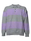 Amish Purple And Gray Striped Viscose Polo Sweater