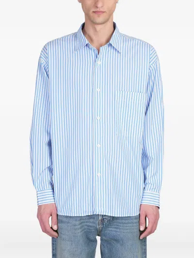 Amish Striped Poplin Shirt In White