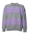 Amish Purple And Gray Striped Viscose Polo Sweater In Gray