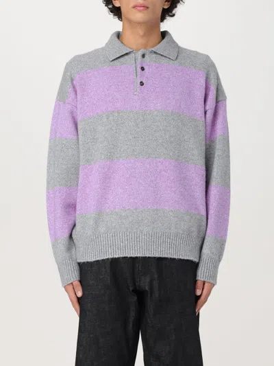 Amish Purple And Gray Striped Viscose Polo Sweater In Violett