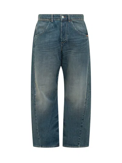 Amish Twist Five-pocket Jeans With Curved Hem In Slub Denim