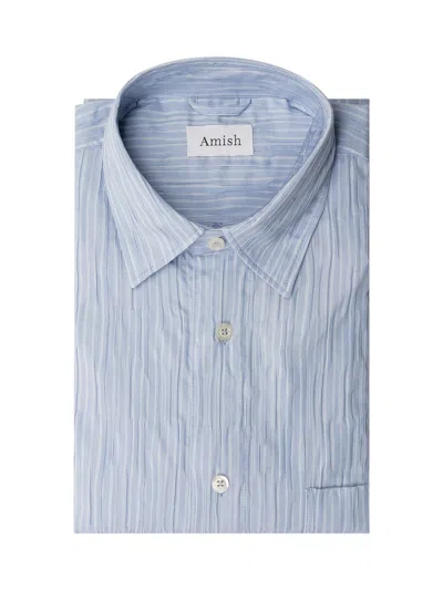 Amish Vertical Striped Shirt For Summer In Sky/white