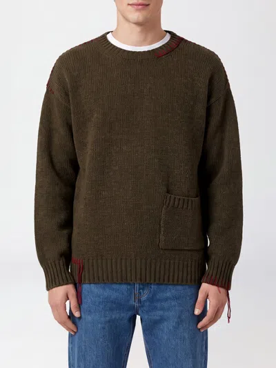 Amish Wool Crewneck Jumper With Contrast Stitching In Mud