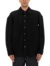 Amish Relaxed Fit Wool Blend Overshirt With Classic Collar In Black
