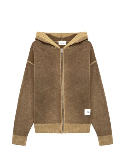 Amish Zip-up Knitted Hoodie In Brown
