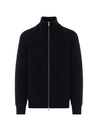 Amish Zip-up Ribbed-knit Cardigan In 블랙