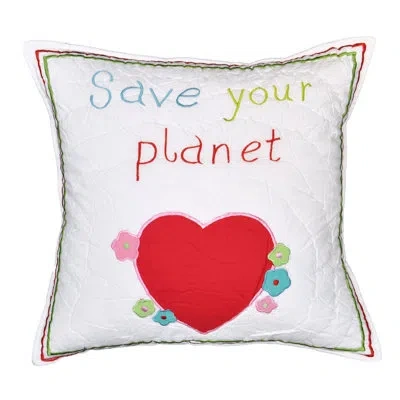 Amity Home Abby/jane Save The Planet Decorative Cotton Throw Pillow In White