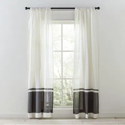 Amity Home Arianna Linen Striped Semi-sheer Rod Pocket Single Curtain Panel In Charcoal Brown
