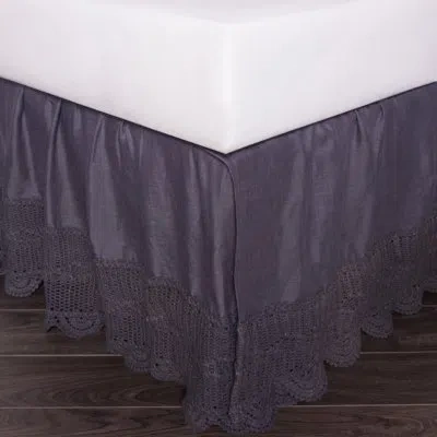 Amity Home Eveline Linen Steel Blue Crochet Bed Skirt
