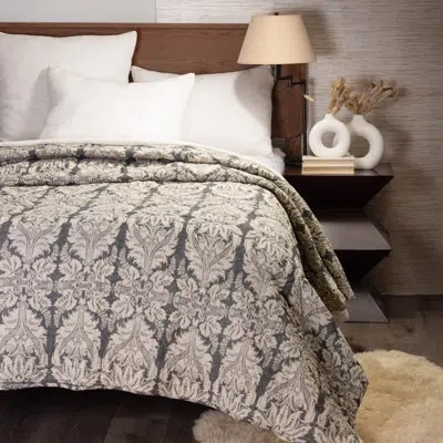 Amity Home Greyston Damask Linen Quilt In Grey,ivory