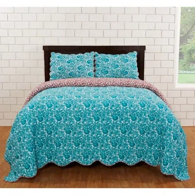 Amity Home Ika Turquoise Floral Cotton 2 Piece Quilt Set