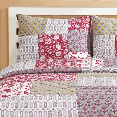 Amity Home Laila Cotton Reversible Quilt Set In Red,white,gray,yellow