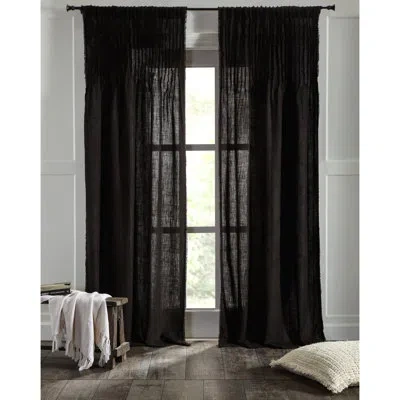 Amity Home Raylan Linen Solid Semi-sheer Single Curtain Panel In Black