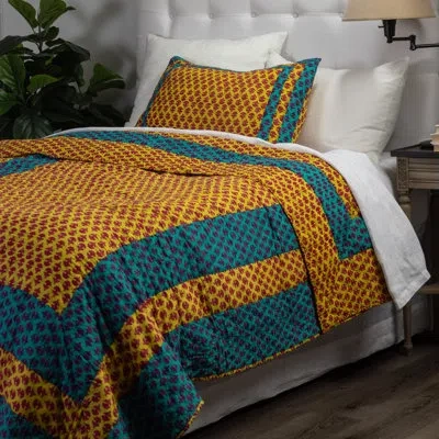 Amity Home Sonal Yellow/hot Pink/turquoise/red Geometric Cotton 2 Piece Quilt Set In Blue;red;yellow;pink