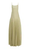 Amiya Eden Pleated Silk-blend Maxi Dress In Green