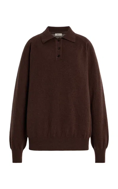 Amiya Heritage Travel Cashmere Polo Top In Brown