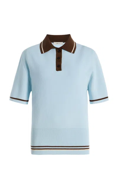 Amiya Ivy Colorblocked Wool Polo Top In Blue