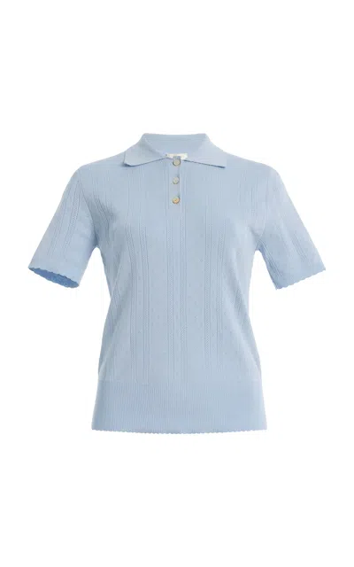 Amiya Mina Cotton Pointelle Polo In Blue