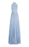 Amiya Sirena Mock Neck Silk-blend Maxi Dress In Blue