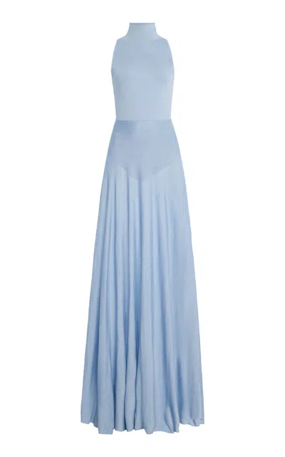 Amiya Sirena Mock Neck Silk-blend Skirt Set In Blue