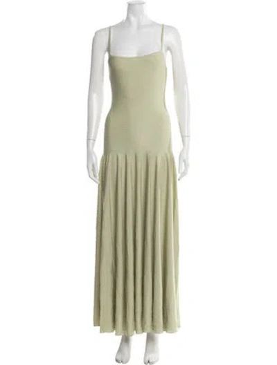 Pre-owned Amiya Square Neckline Long Dress In Green