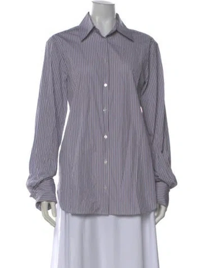 Pre-owned Amiya Striped Long Sleeve Button-up Top In Multi