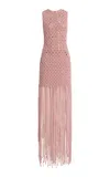 Amiya Vila Couture Fringed Cotton Maxi Dress In Pink