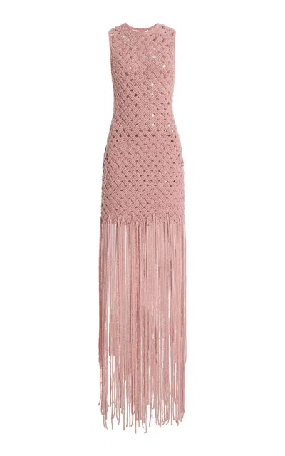 Amiya Vila Couture Fringed Cotton Maxi Dress In Pink