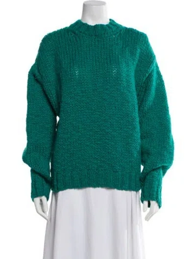 Pre-owned Amiya Virgin Wool Mock Neck Sweater In Green