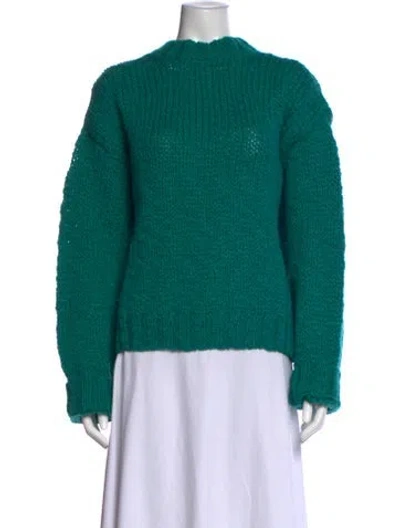 Pre-owned Amiya Virgin Wool Mock Neck Sweater W/ Tags In Green