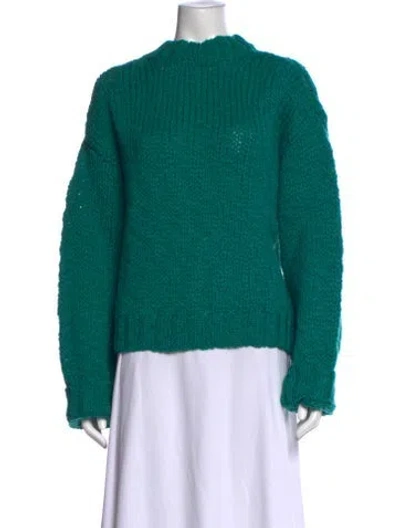 Pre-owned Amiya Virgin Wool Mock Neck Sweater W/ Tags In Green
