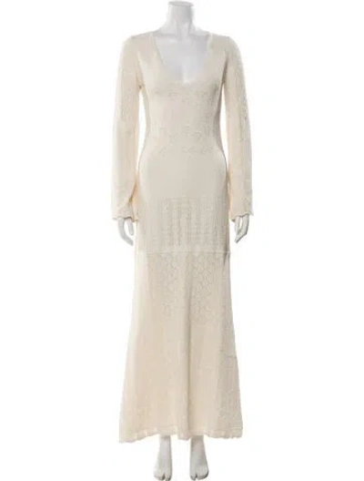 Pre-owned Amiya V-neck Long Dress In Neutral