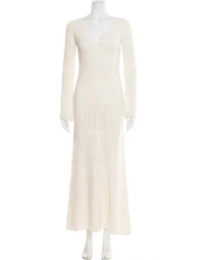 Pre-owned Amiya V-neck Long Dress In Neutrals
