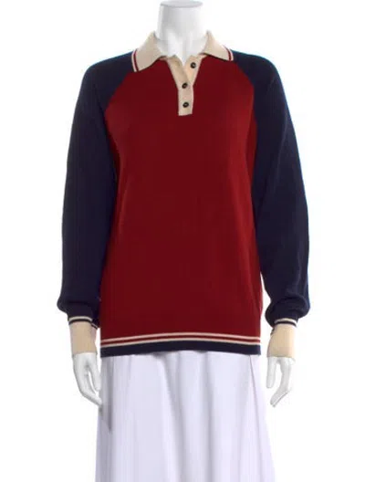 Pre-owned Amiya Wool Colorblock Pattern Sweater In Red