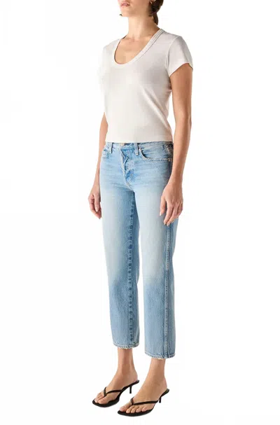 Amo 143 Mid Rise Strait Leg Crop Jean In Saltwater In Animal Print
