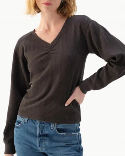 Amo Beau Waffle Knit Long Sleeve Top In Vintage Black