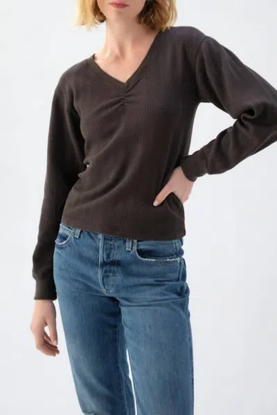 Amo Beau Waffle Knit Top In Vintage Black