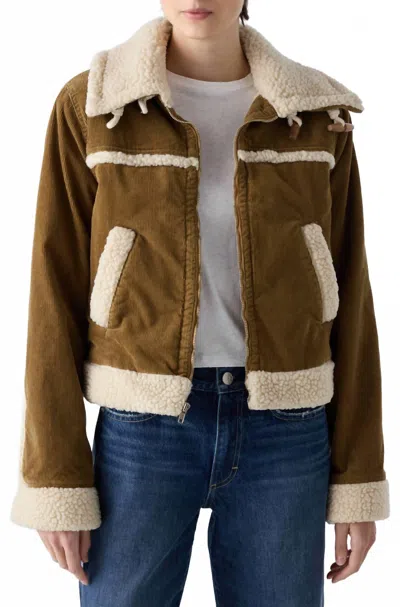 Amo Betty Shearling Jacket In Cord Cumin In Brown