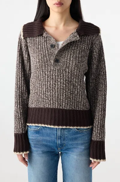 Amo Bobbie Button-front Sweater In Mocha/storm In Gray