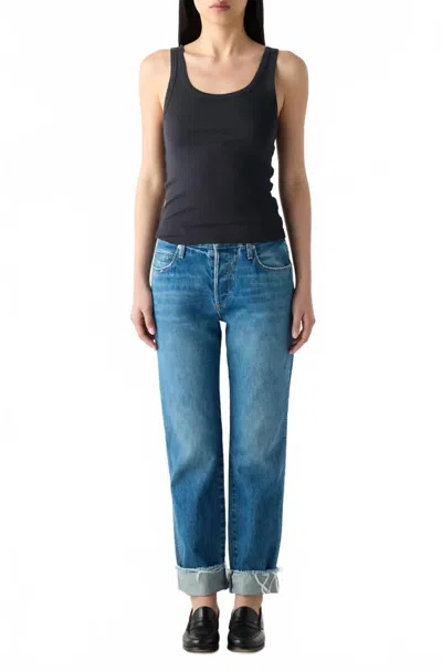 Amo Camryn Mid-rise Straight Leg Pants In Blue In Black