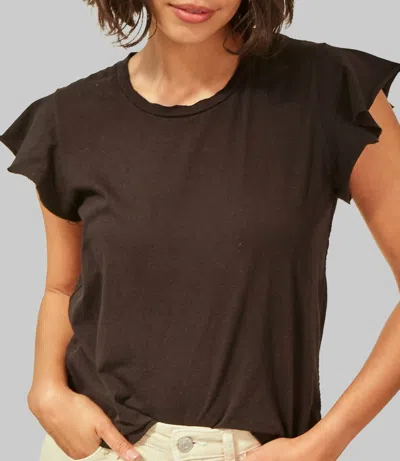 Amo Crewneck Flutter Tee In Black In Brown