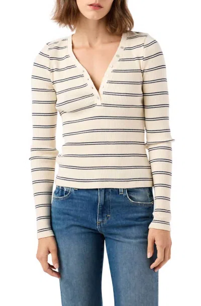 Amo Dearest Henley Top In Bone/neptune In Multi