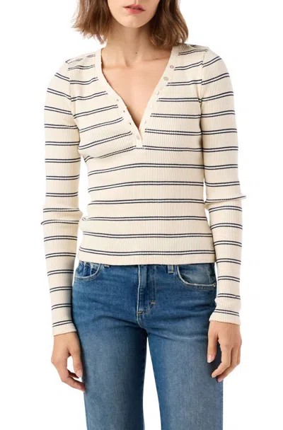 Amo Dearest Henley Top In Bone/neptune In Multi