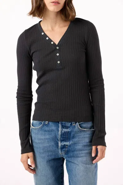 Amo Dearest Henley Top In Vintage Black