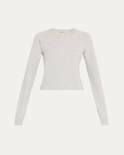 Amo Denim Foxy Long-sleeve Knit Tee In Heather Grey