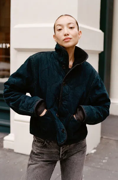 Amo Denim Joni Shearling Jacket In Green
