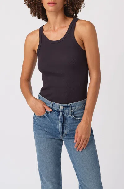 Amo Denim Long Ribbed Cotton Tank Top In Vintage Black